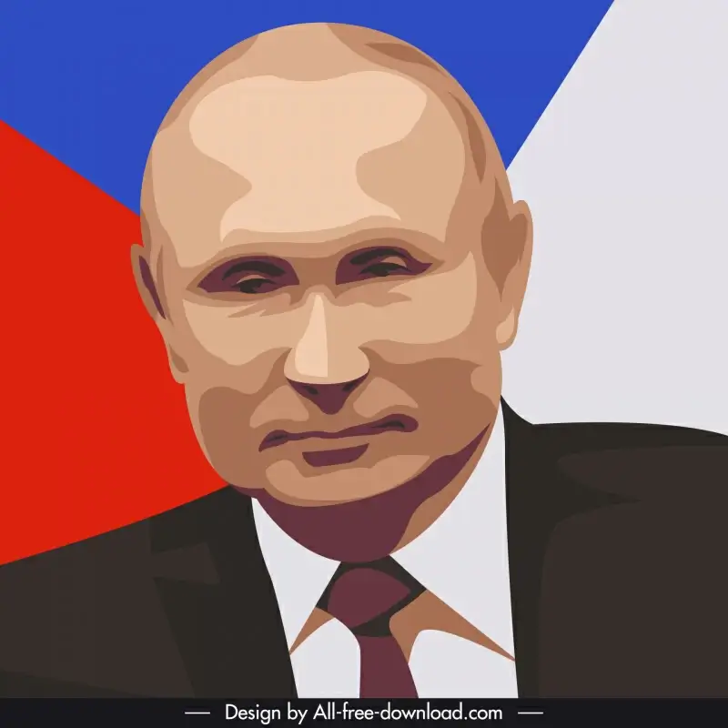 putin president portrait template russia flag backdrop cartoon sketch
