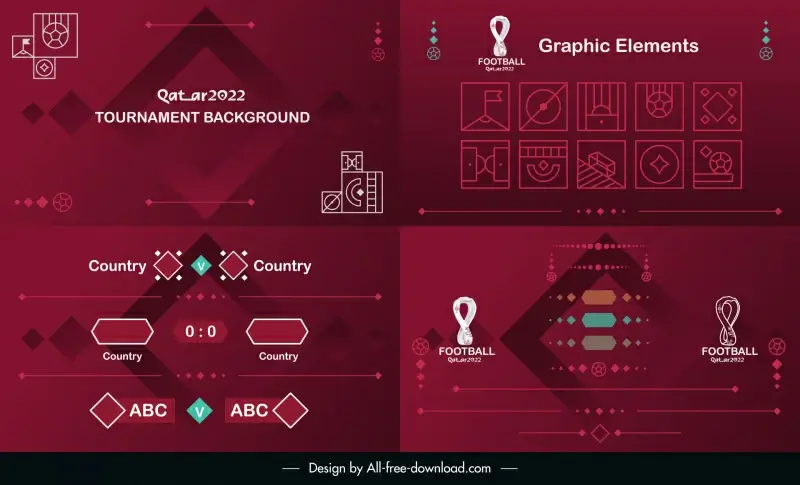 qatar 2022 soccer world cup poster templates elegant dark blurred design geometric football elements decor