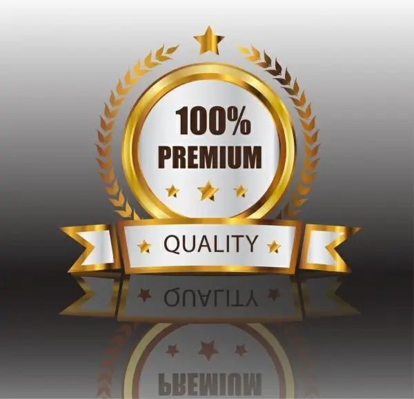 quality assurance label shiny golden decor 3d design