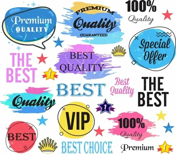 quality labels collection colorful grunge retro design 