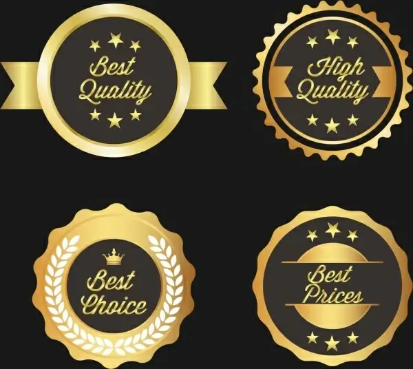 quality warranty badges shiny golden circles design