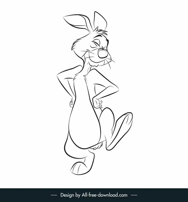 rabbit dancing in my friends tigger pooh cartoon icon black white handdrawn outline