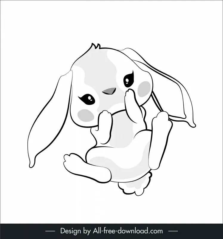rabbit icon flat dynamic design black white handdrawn sketch cute cartoon