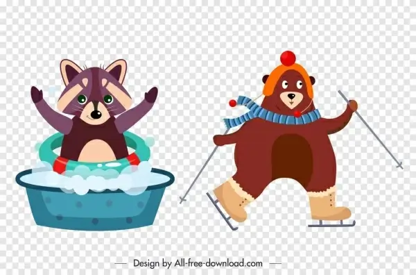 raccoon bear animal icons cute stylized cartoon sketch