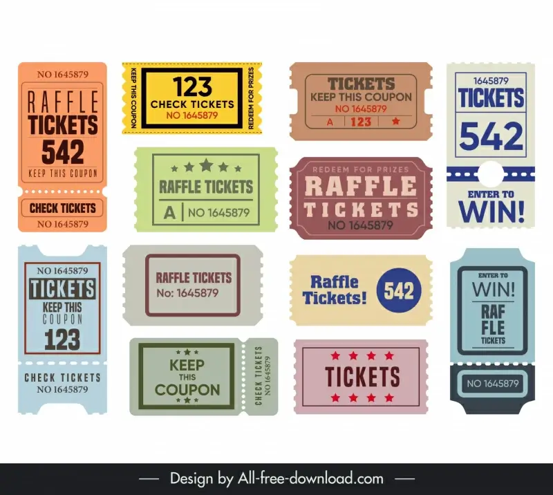 raffle tickets templates collection classical flat design 