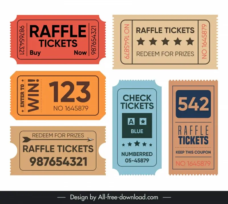 raffle tickets templates flat classical vertical horizontal shapes