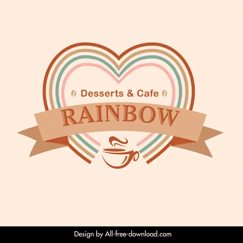 rainbow cafe logo template heart shape 3d ribbon decor