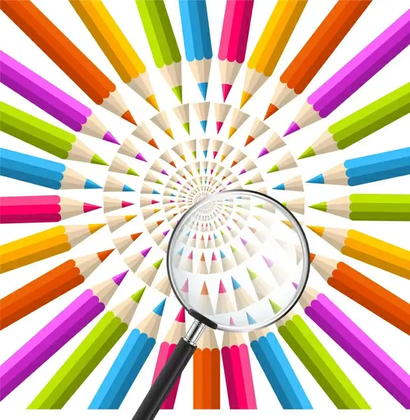 rainbow pencil background in circle