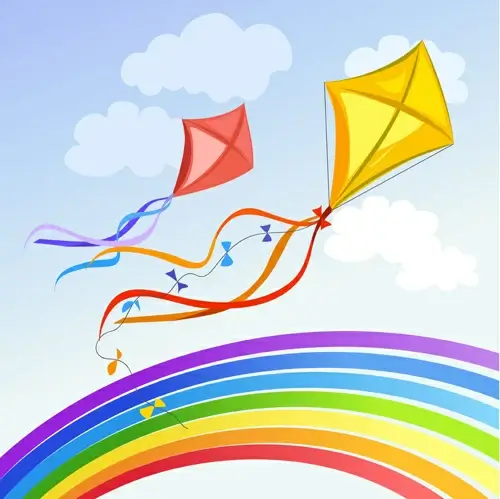 rainbow with kite vector background