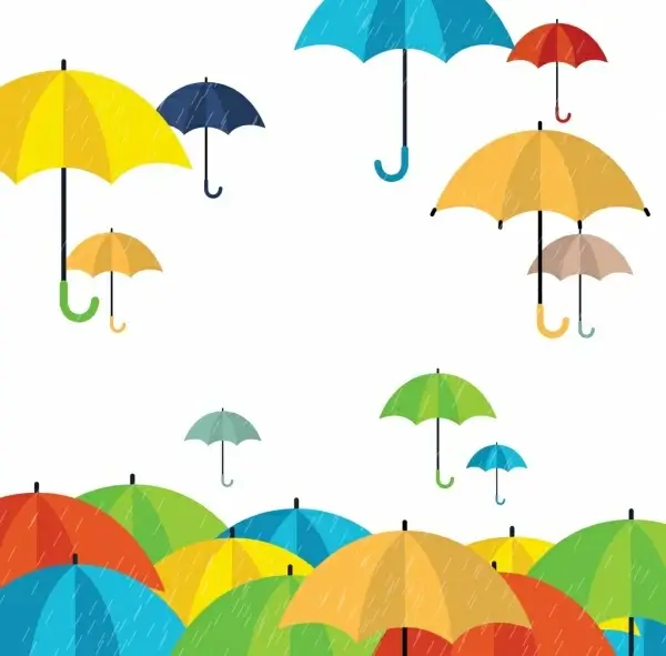 rainy background colorful umbrella icons decoration