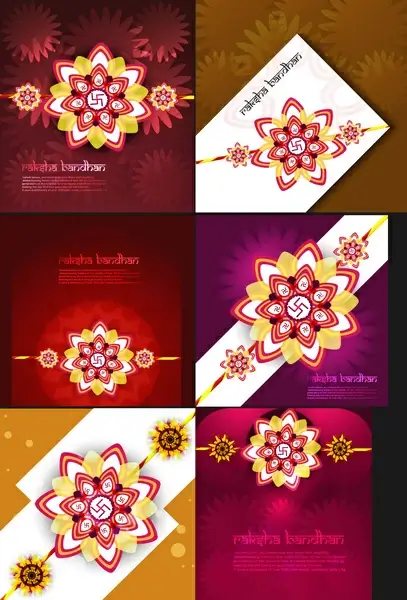 raksha bandhan beautiful celebration 6 collection bright colorful design vector