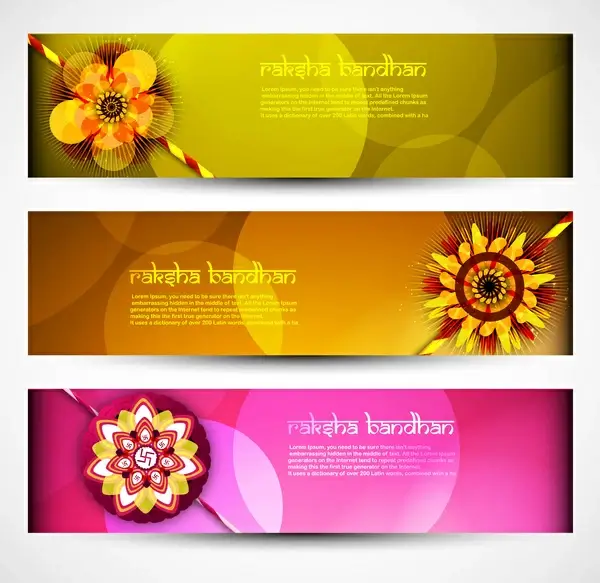raksha bandhan celebration bright colorful three headers vector illustration