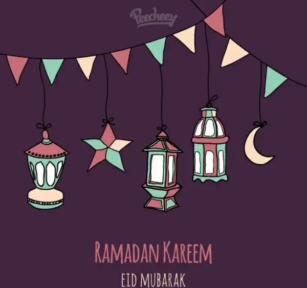 ramadan kareem greeting card drawing style