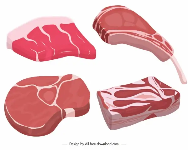 raw meat icons colored 3d sketch 