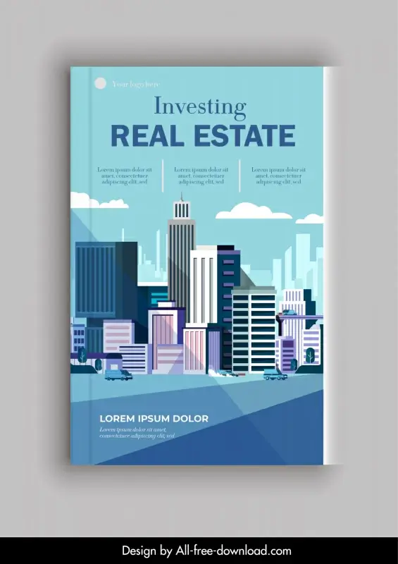 real estate book cover template modern city scene sketch
