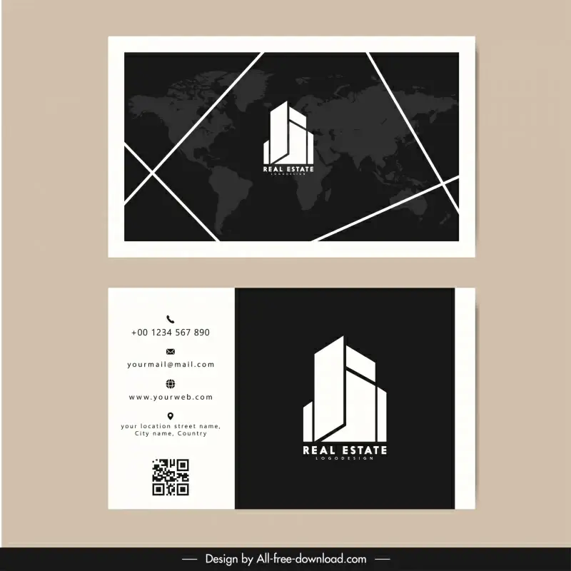 real estate business card templates dark contrast design geometric logo map sketch