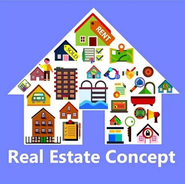 real estate concept design with various houses shapes