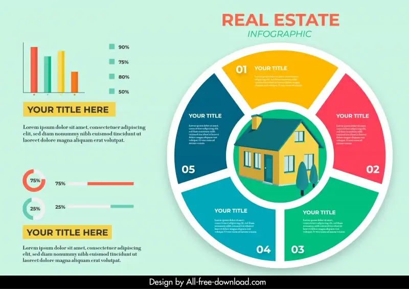 real estate infographic template chart elements house sketch