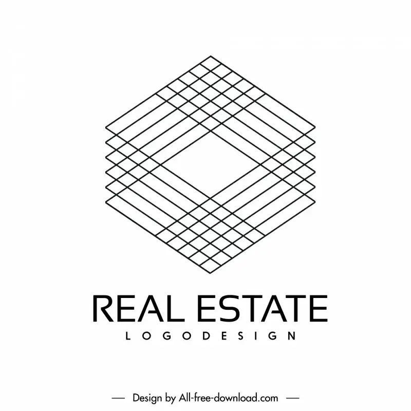 real estate logo black white 3d geometric stack layers outline