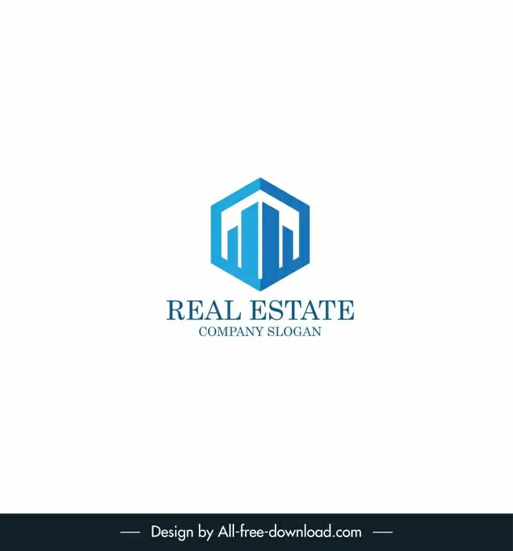 real estate logotype 3d blue column polygon frame design