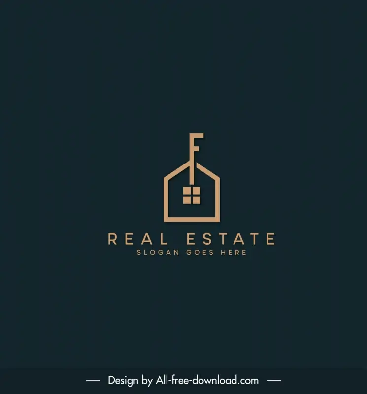 real estate logotype flat house key sketch dark design