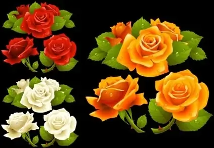 roses icons design yellow red white realistic decoration