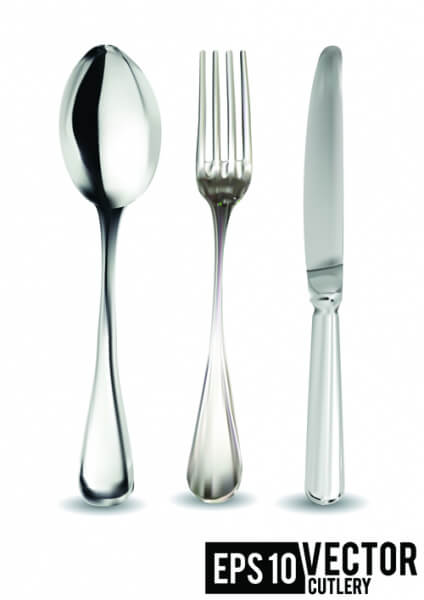 realistic kitchen cutlery design vector graphics