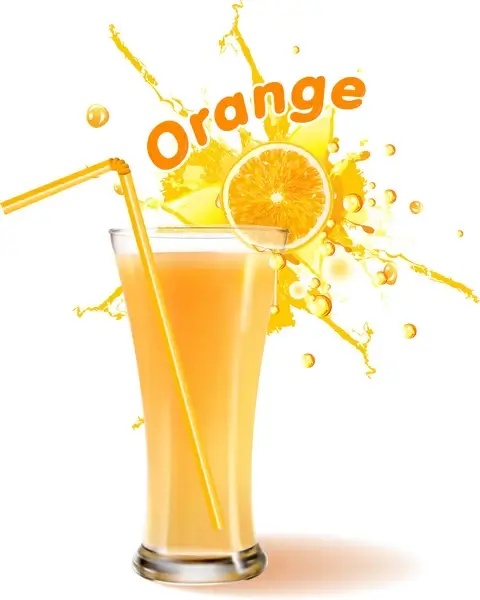 realistic orange juice glass vector illustration