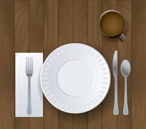 realistic plates and cutlery vector set