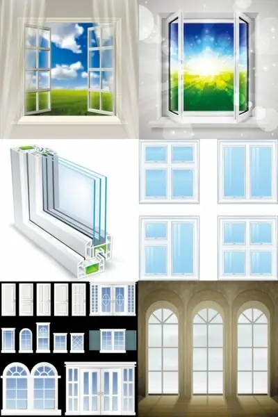 realistic windows and doors vector