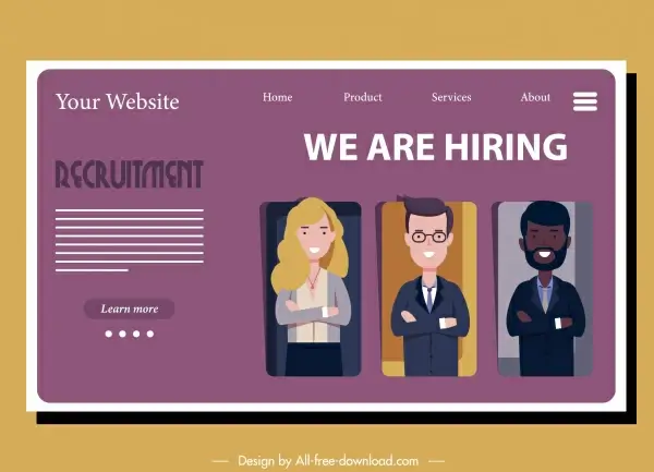 recruitment web page template candidates sketch cartoon characters