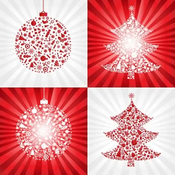 red christmas ball with christmas tree - vector