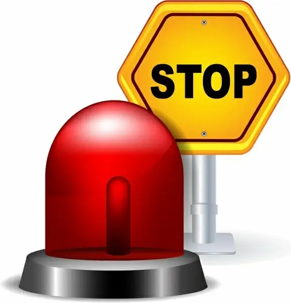 Red Flashing Emergency Light and Stop