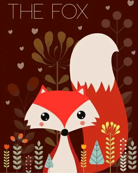 red fox background cartoon style plants backdrop