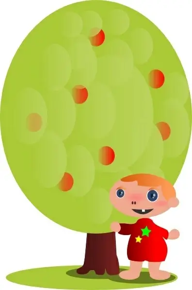 Red Fruit Tree With A Baby clip art