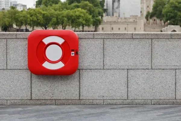 red lifebuoy container
