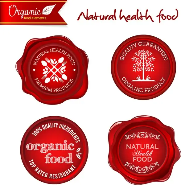 red organic nature health food badge