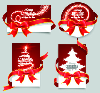 red ribbon christmas cards design vector