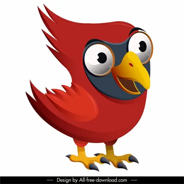 red whiskered bird icon funny cartoon character design