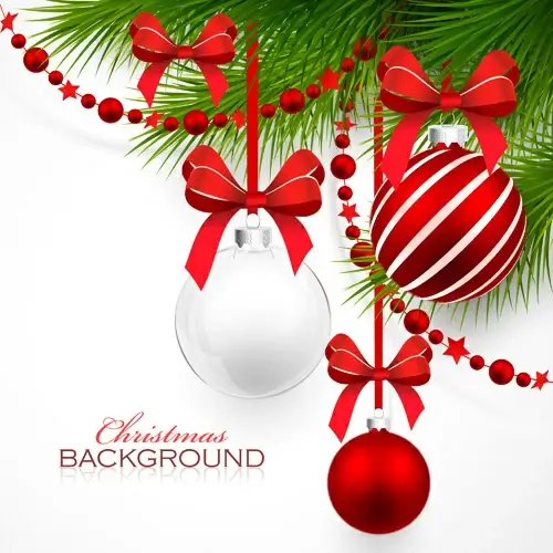 red with white christmas decorations background vector