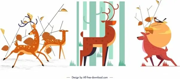 reindeer background sets colored classical cartoon design 