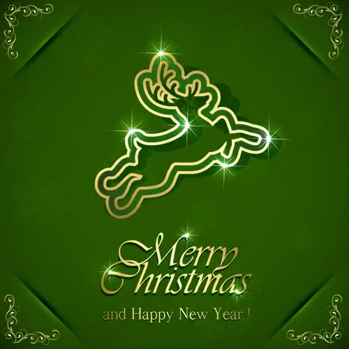 reindeer christmas green background vector