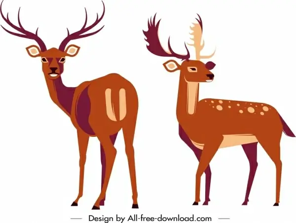 reindeer icons classical design cartoon sketch