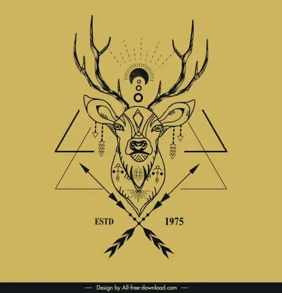 reindeer logotype classical tribal decor symmetric design