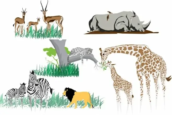 reindeer rhino zebra panther giraffe icons collection