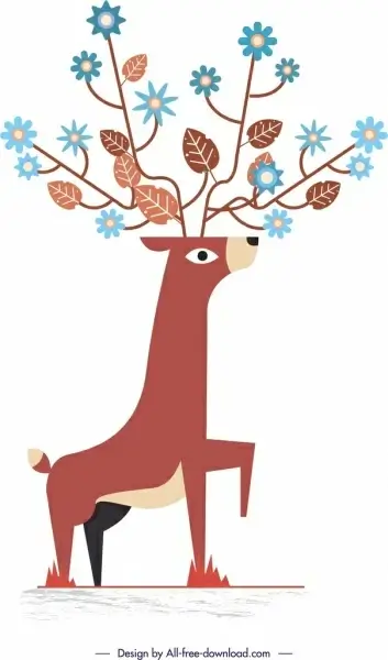 reindeer wildlife painting classical flat design flowers ornament