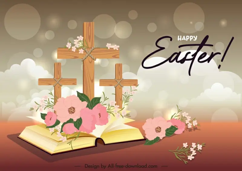 religious easter background template christian elements floral decor