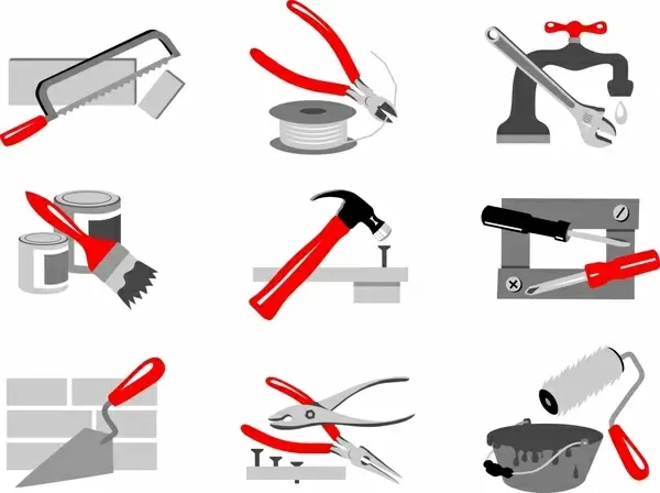 building tools icons colored modern sketch