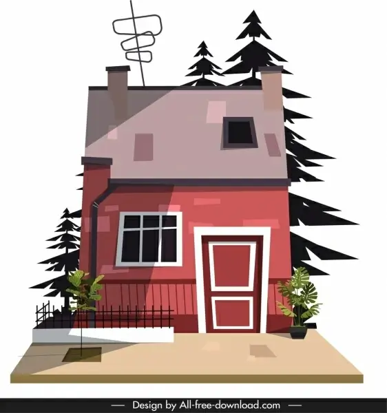 residential house icon colored cartoon sketch