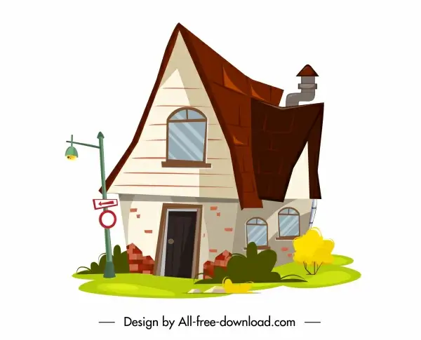 residential house icon colorful classic decor cartoon design